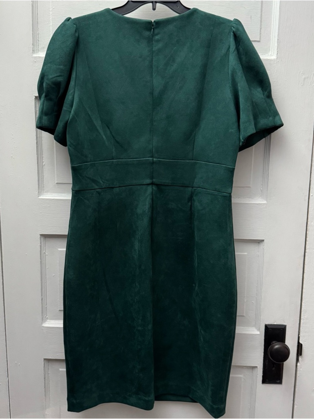 DKNY Emerald Green Sheath Dress Size 12 Puff Sleeve V Neck Career Chic - Picture 3 of 7
